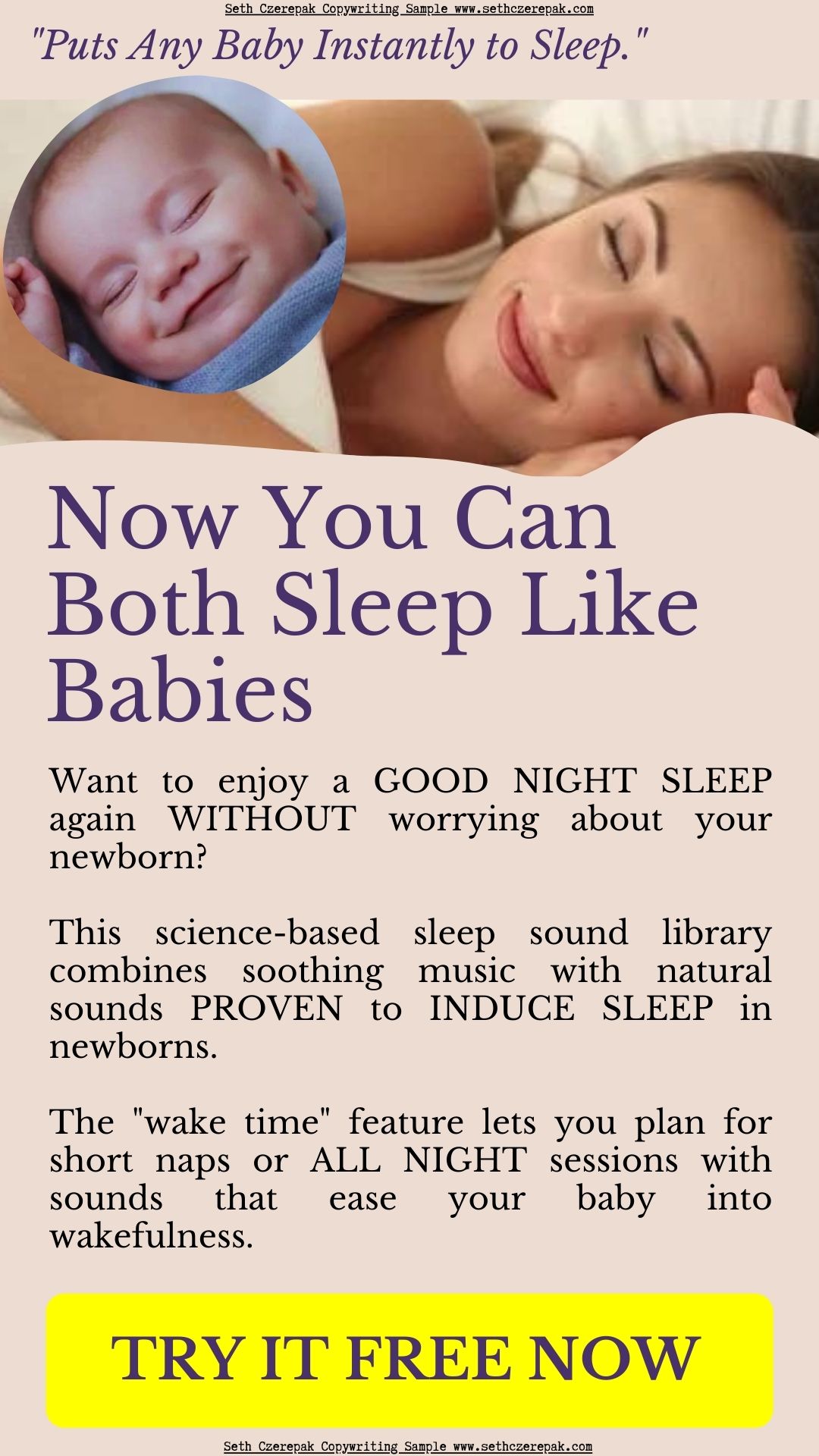 Direct Response Copywriter Portfolio - Baby Care Sleep